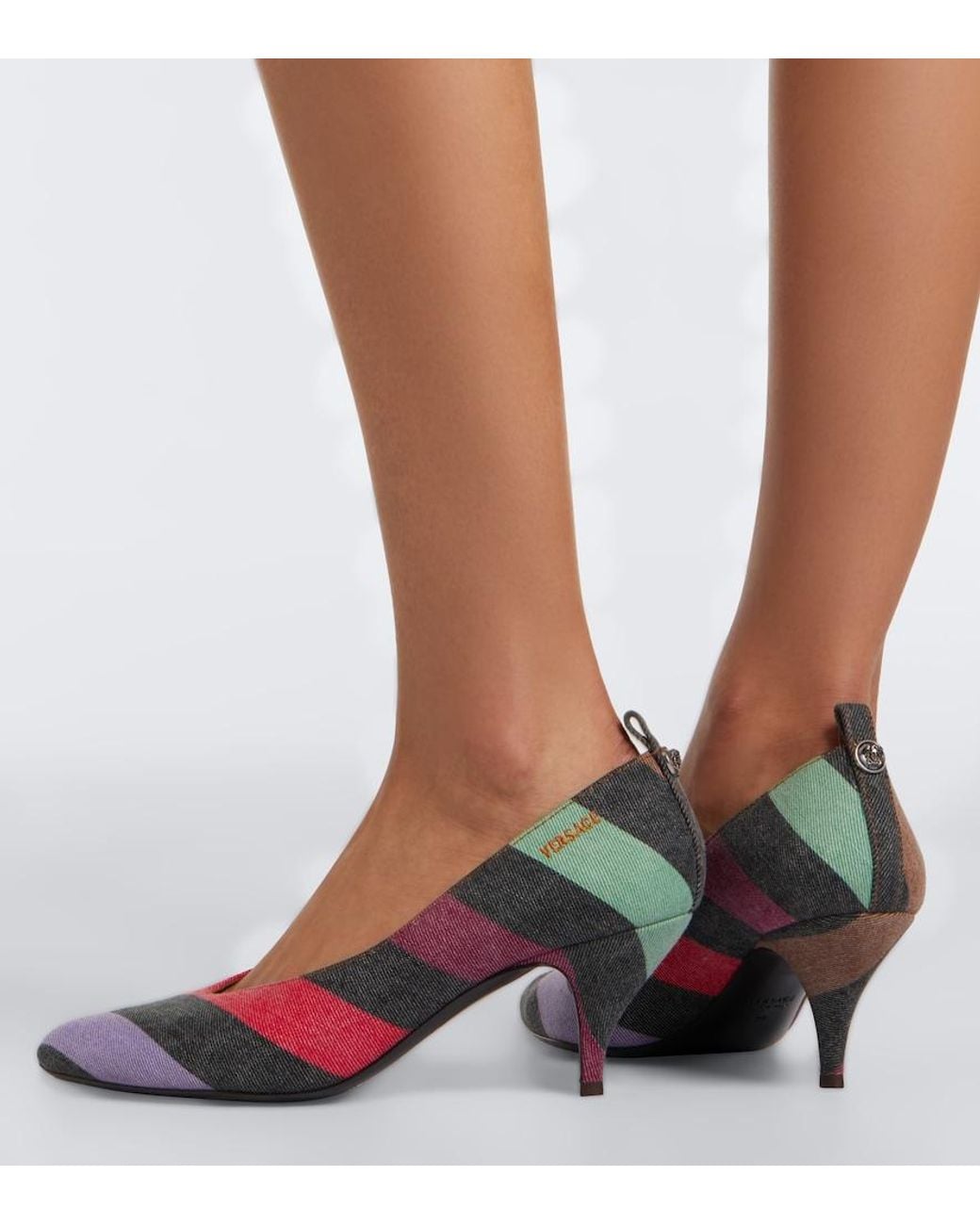 Versace Multicolor Tina Striped Denim Pumps