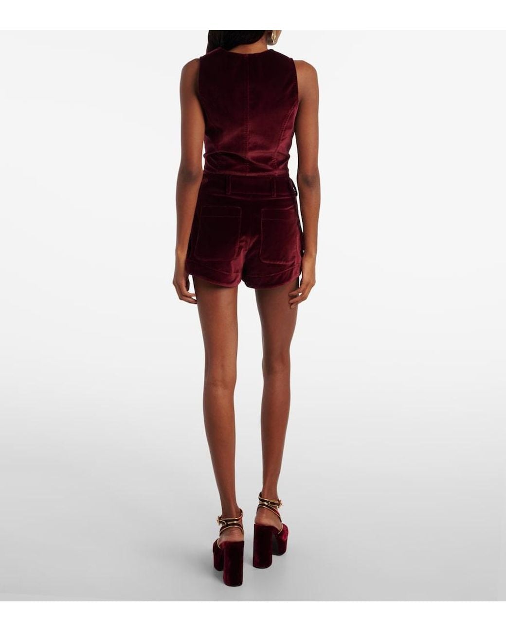 Etro Red High-Rise Cotton Velvet Micro Shorts