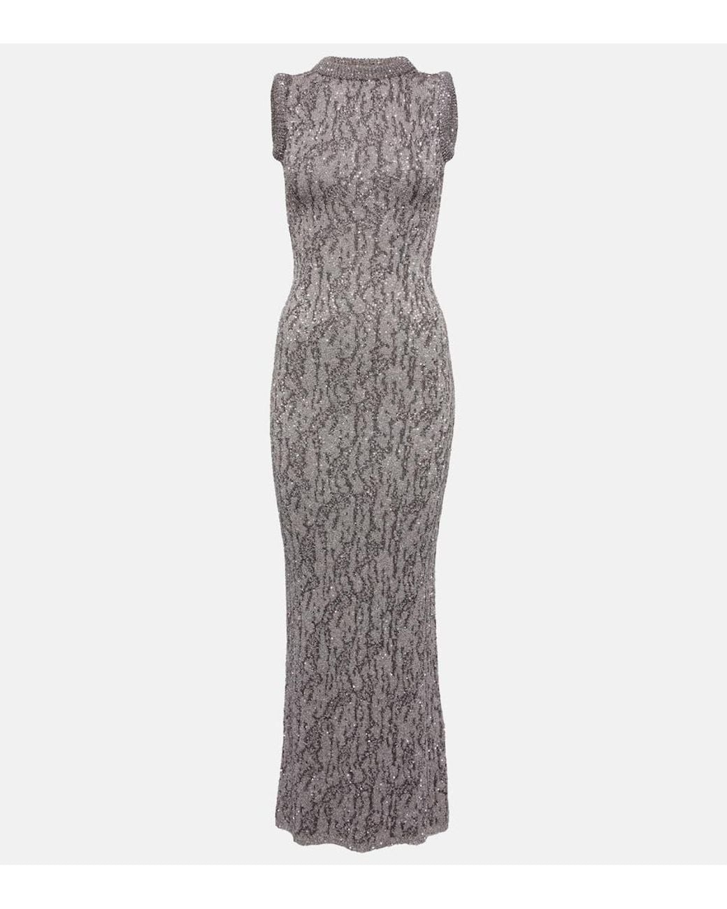Acne Gray Sequined Jacquard Maxi Dress