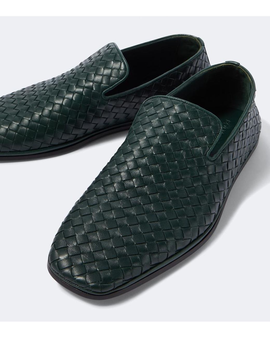 Bottega Veneta Green Palazzo Intrecciato Leather Loafers for men