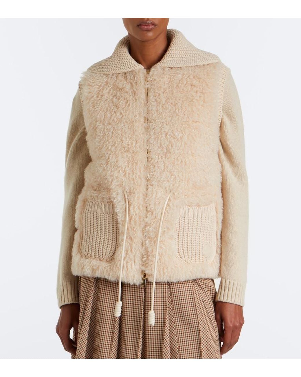 Moncler Natural Shearling And Cashmere Down Vest