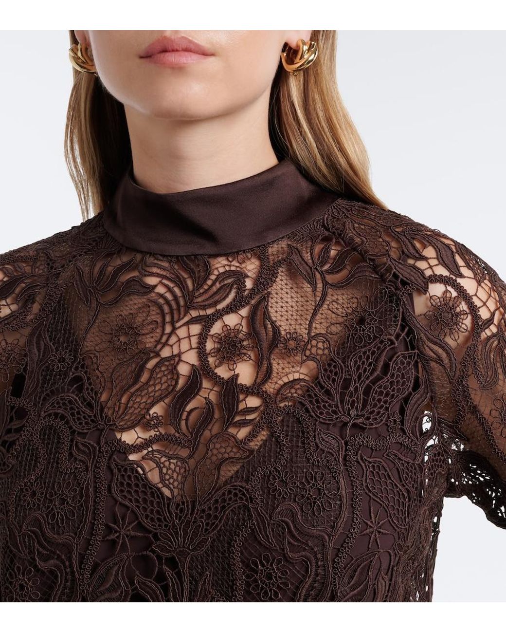 Max Mara Brown Floral Lace Top