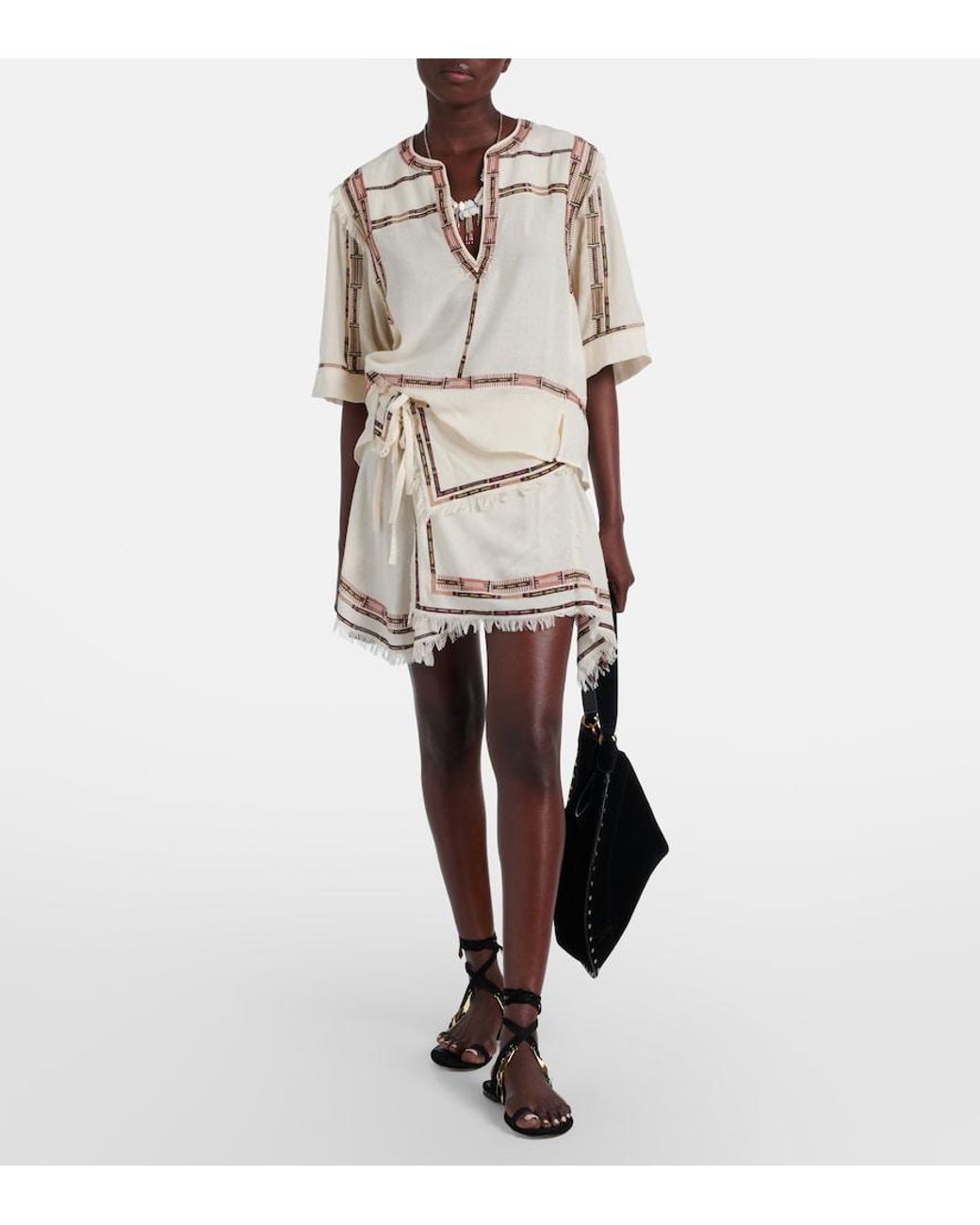 Isabel Marant Natural Fiosa Embroidered Fringed Silk Top