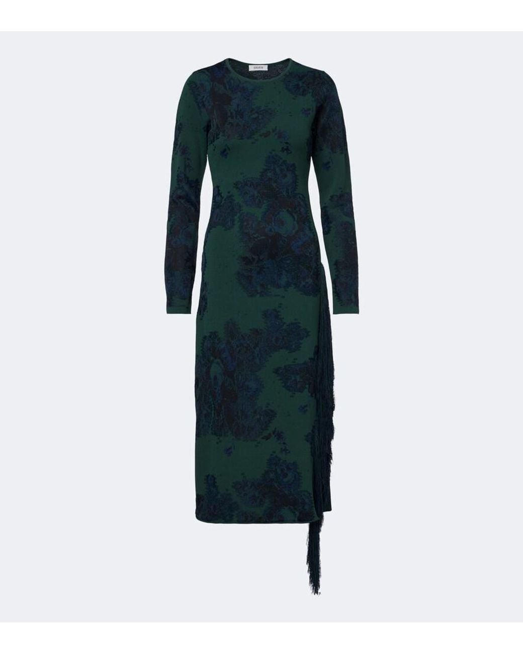 Erdem Blue Floral Fringed Knitted Jacquard Midi Dress