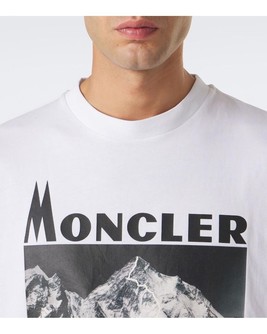 Moncler White Logo Printed Cotton Jersey T-Shirt for men