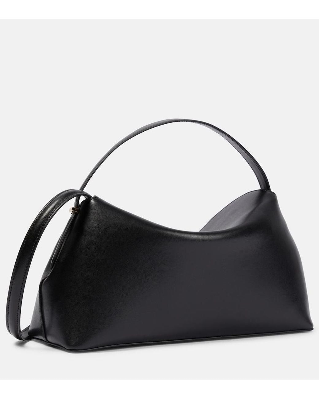 Totême Black T-Lock Medium Leather Tote Bag