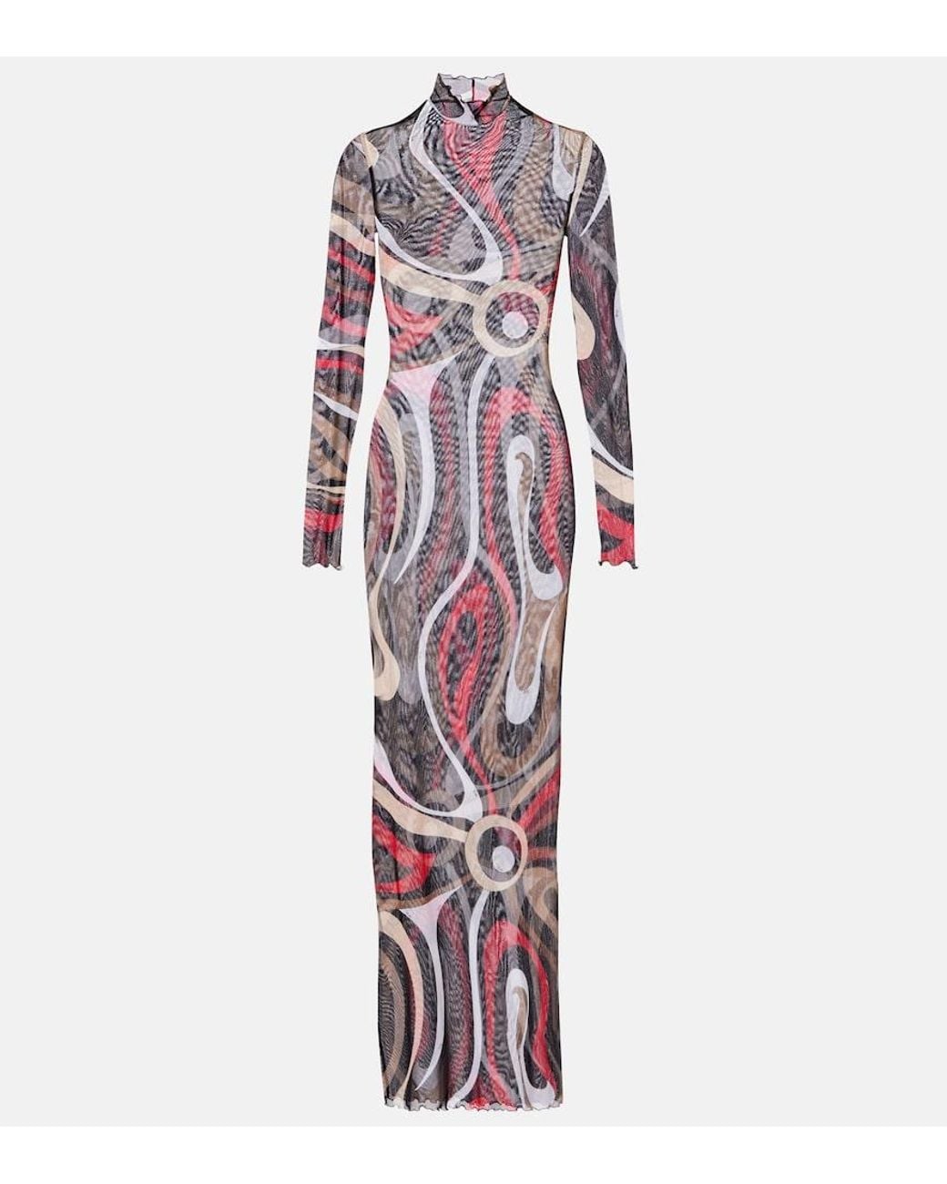 Emilio Pucci Red Printed Tulle-Trimmed Jersey Maxi Dress