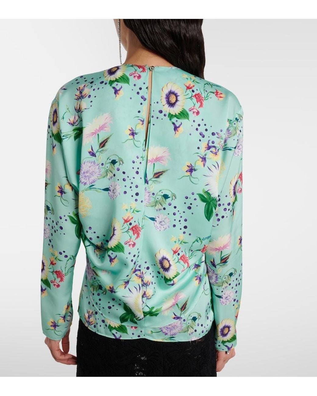 Rabanne Green Layered Floral Satin Blouse
