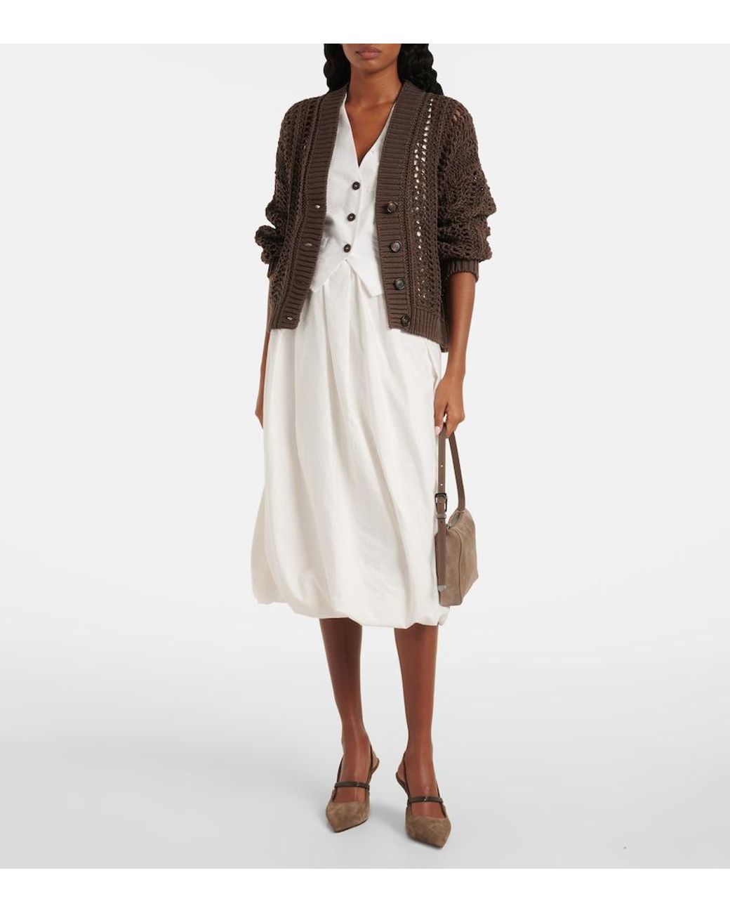 Brunello Cucinelli White Monili Applique Cotton-Blend Poplin Vest