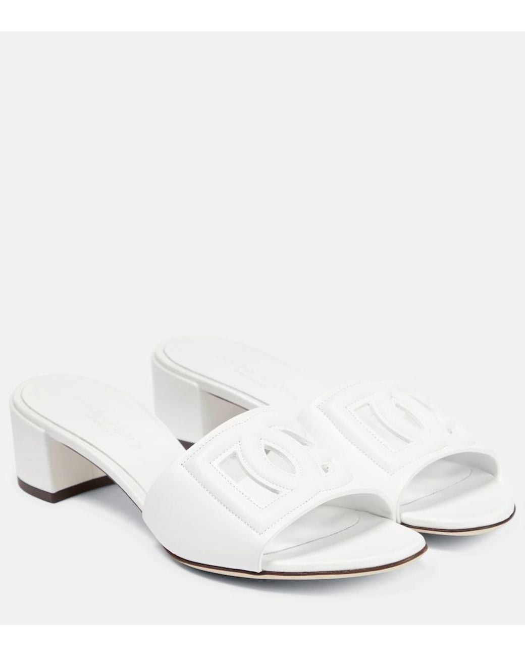 Dolce & Gabbana White Dg Logo Leather Sandal