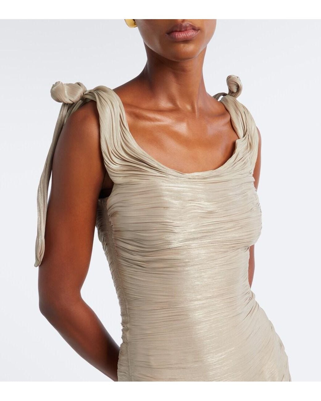 Marmar Halim White Pleated Taffeta Gown