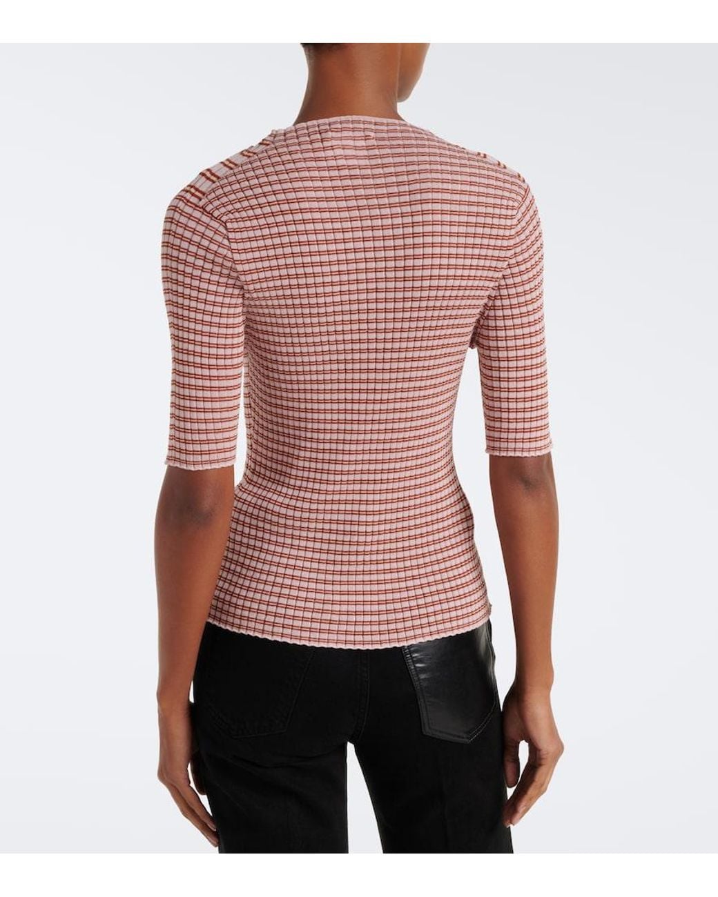 Courreges Red Striped Cotton-Blend T-Shirt