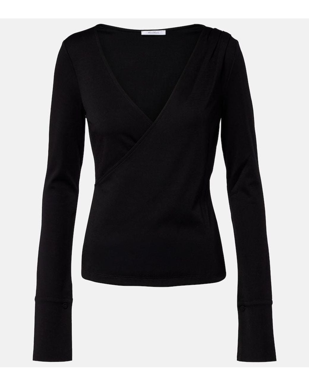 Max Mara Black Adagio Virgin Wool Wrap Top