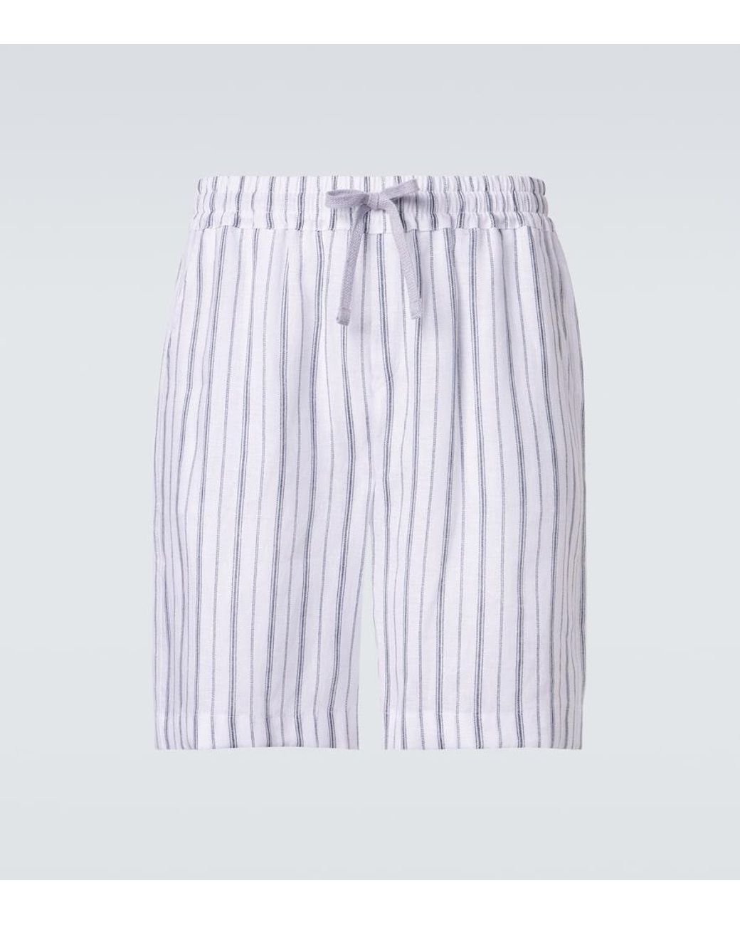 Fedeli White Striped Linen Bermuda Shorts for men