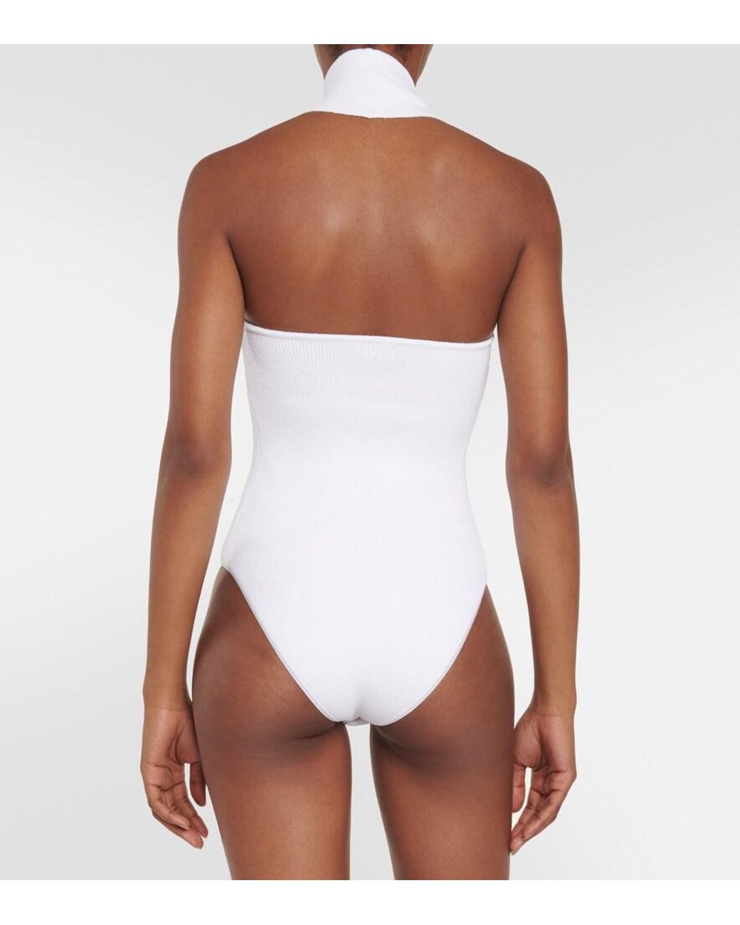 Alaïa White Ribbed-Knit Halterneck Bodysuit
