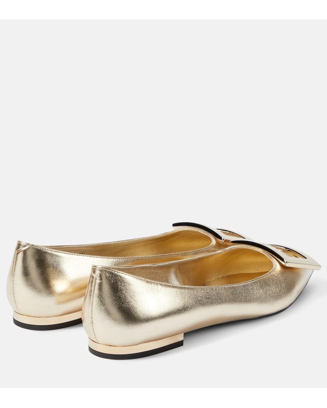 Roger Vivier Natural Gommettine Metallic Leather Ballet Flats