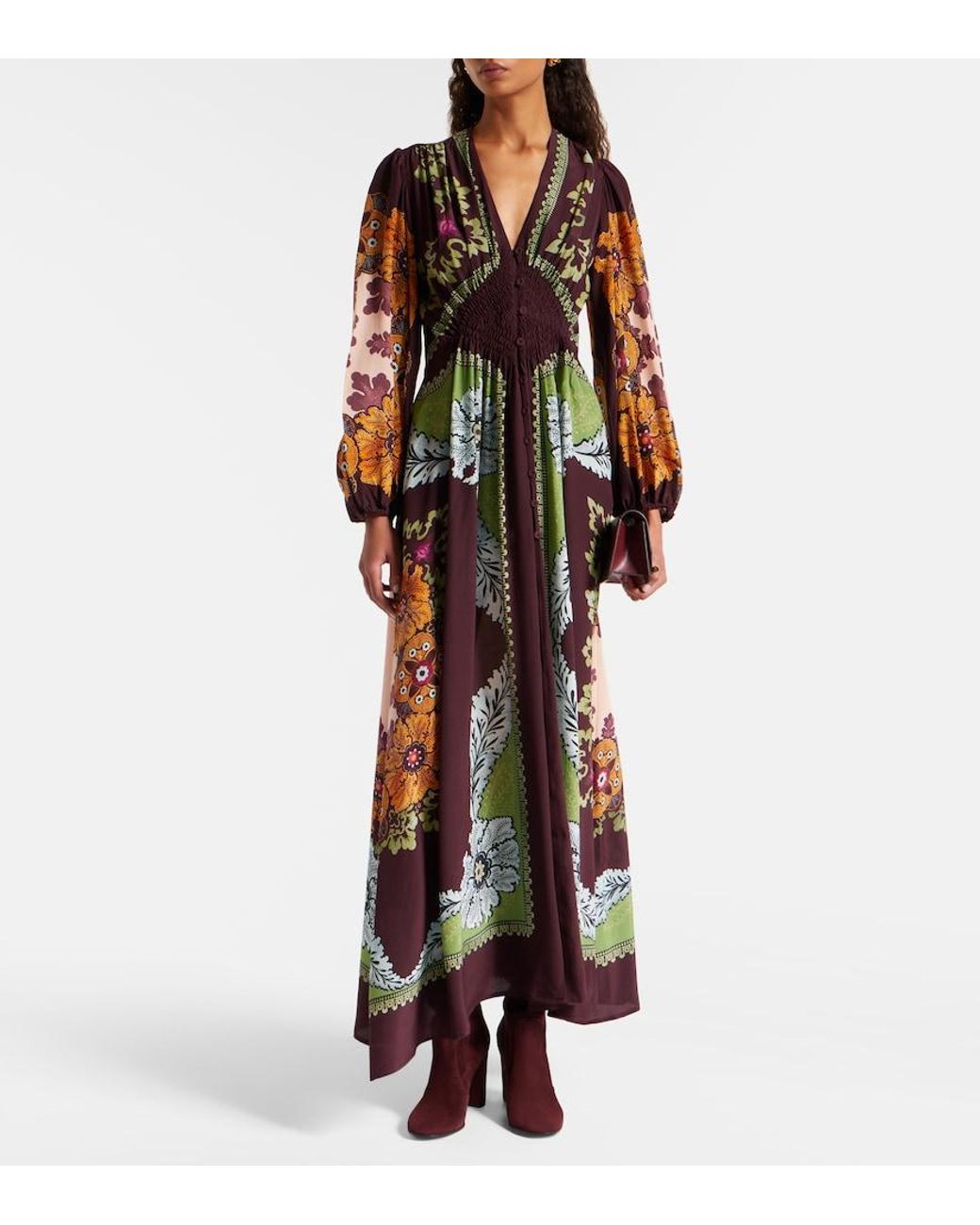 LaDoubleJ Brown Printed Silk Maxi Dress