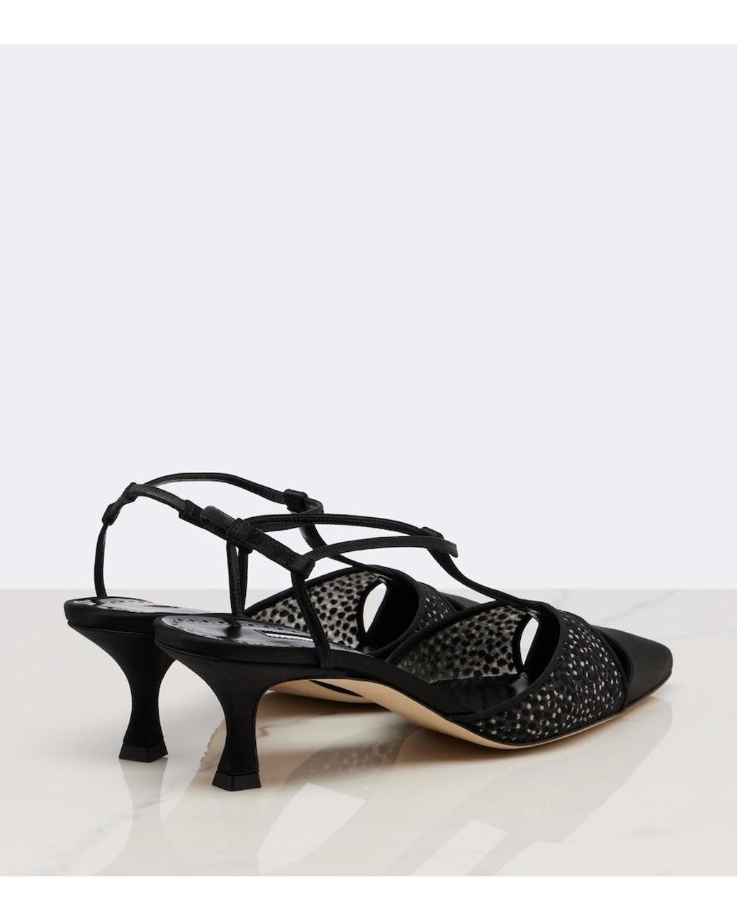 Manolo Blahnik Black Turgimodla Satin Slingback Pumps