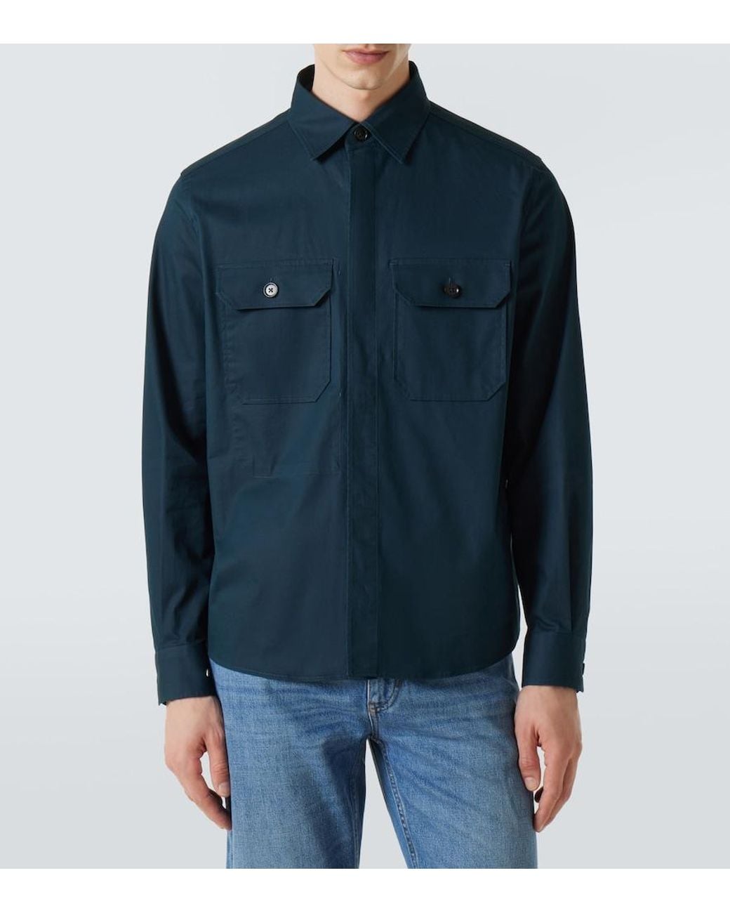 Zegna Blue Cotton-Blend Overshirt for men