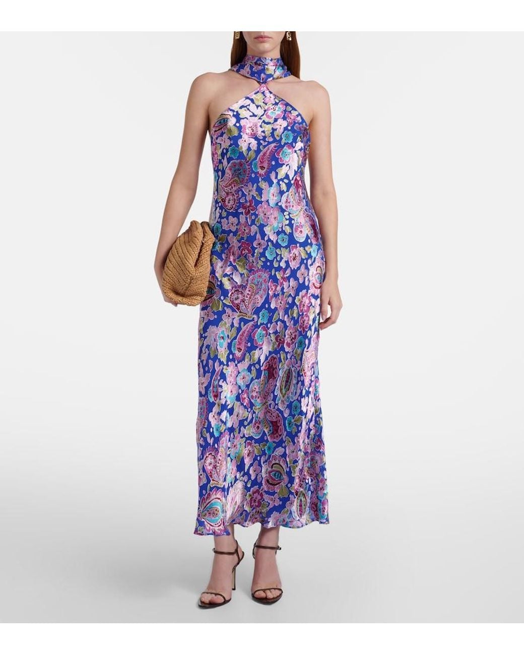 Rixo Blue Hayley Floral Maxi Dress