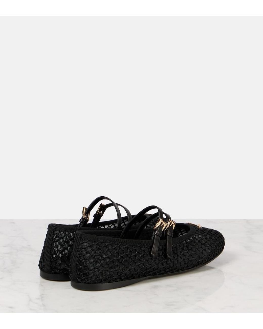 Prada Black Elegant Mesh Ballerina With Triangle Logo