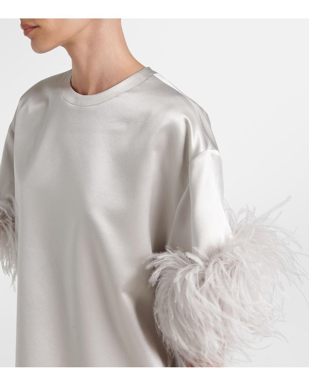 Valentino Garavani White Feather-Trimmed Silk Satin Top