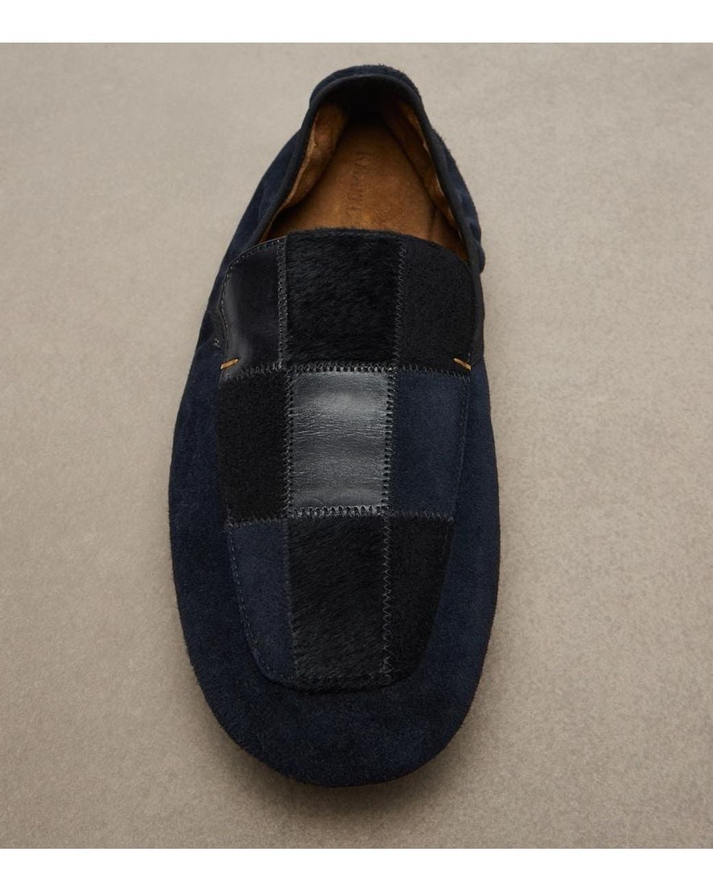 Khaite Blue Zoe Patchwork Suede And Leather Slip-On Shoes