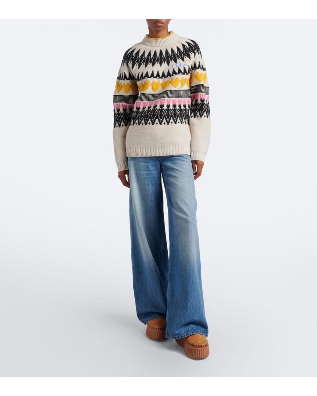 Chloé Multicolor Jacquard Wool And Cashmere Sweater