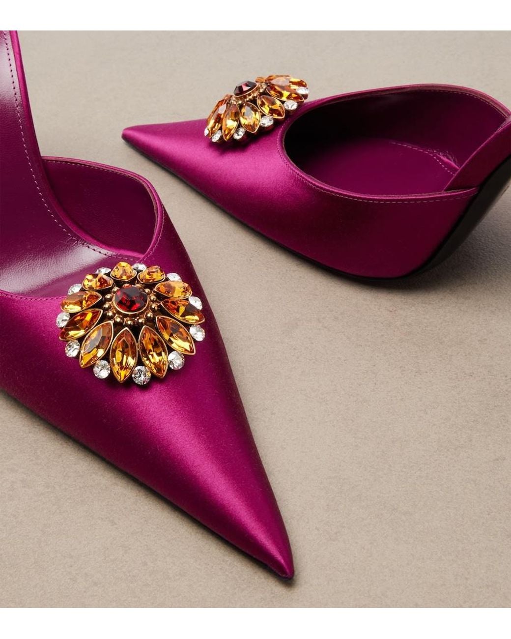 Saint Laurent Pink Cosmo Embellished Satin Crepe Mules