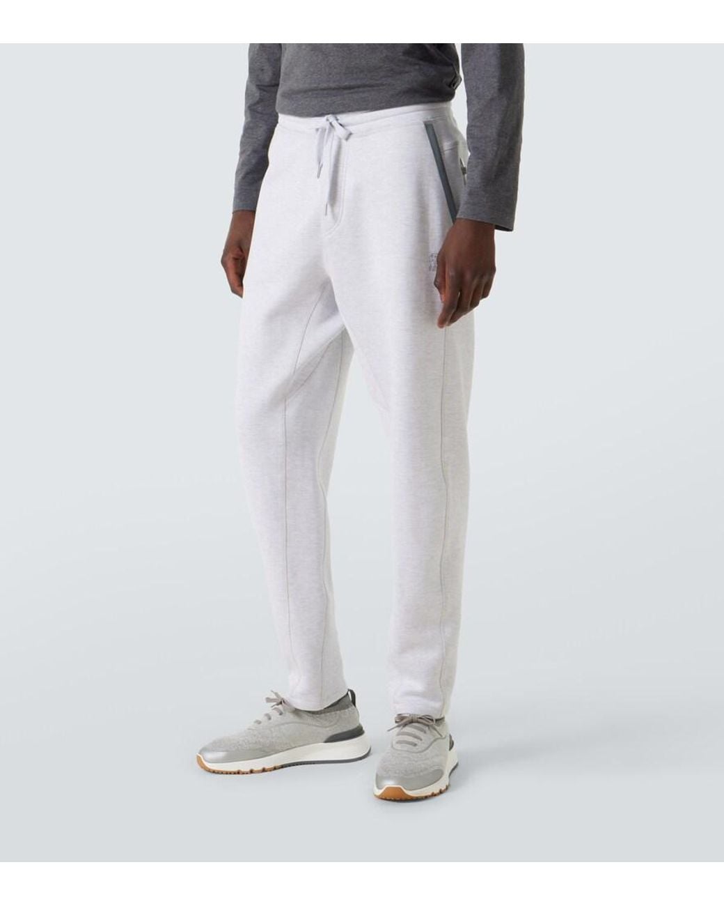 Brunello Cucinelli White Cotton-Blend Jersey Sweatpants for men
