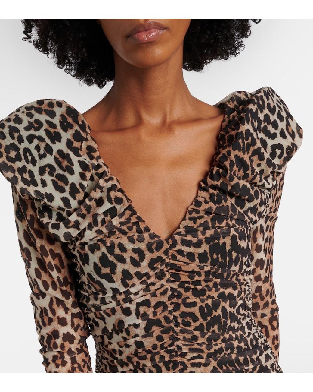 Ganni Brown Leopard-Print Cloque Maxi Dress