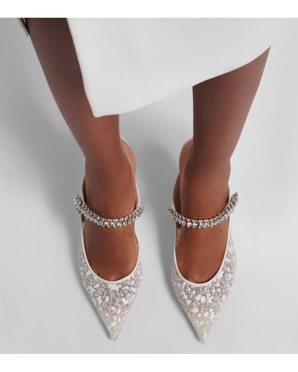 Jimmy Choo White Bing Embellished Leather-Trimmed Mules