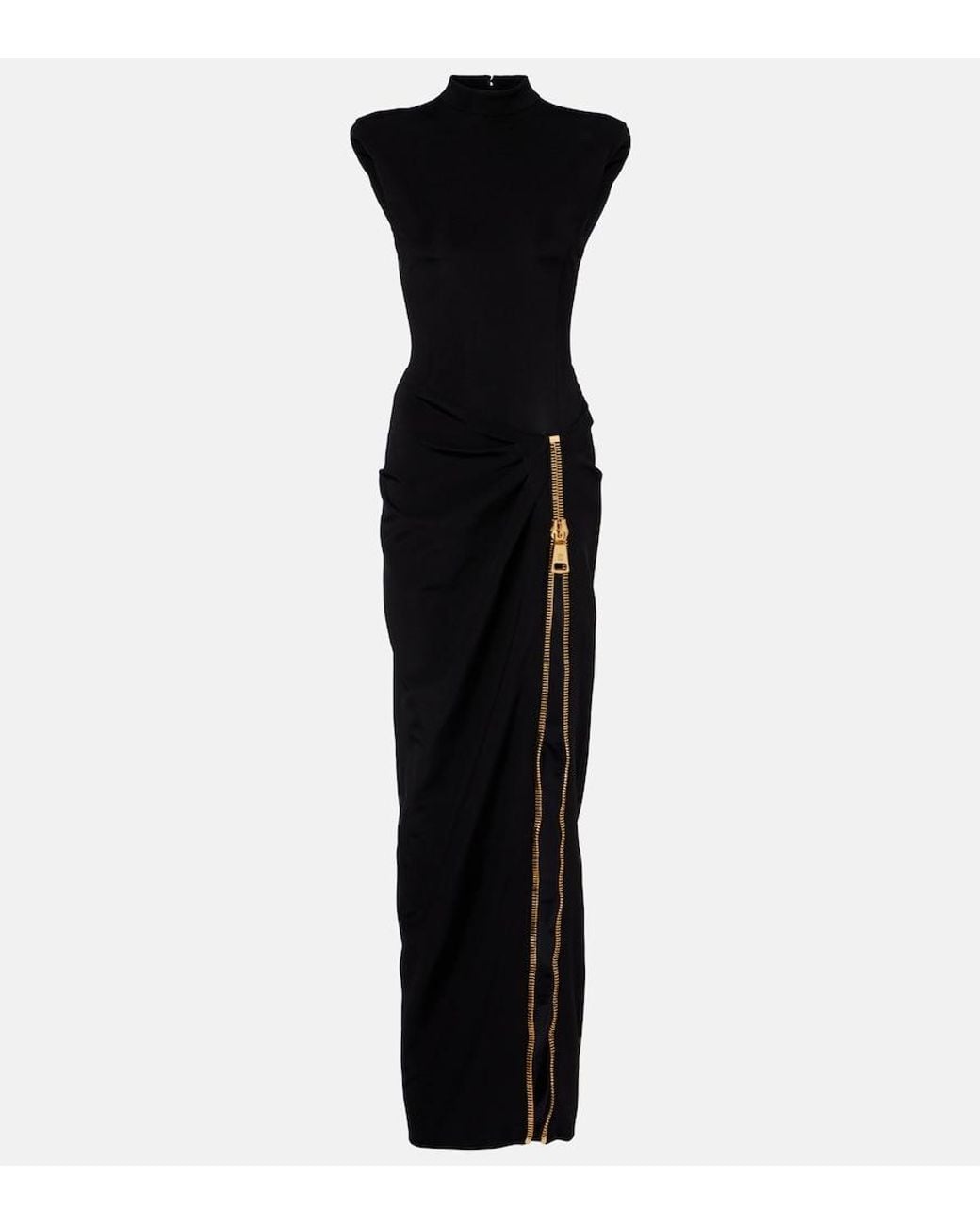 Balmain Black Gathered Gown