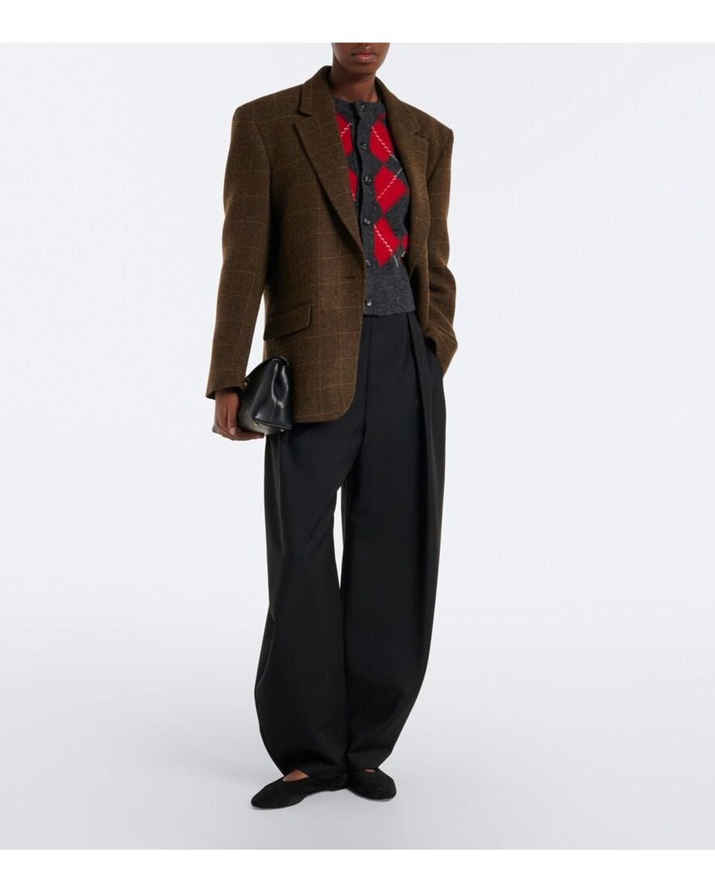 AMI Red Argyle Virgin Wool Cardigan
