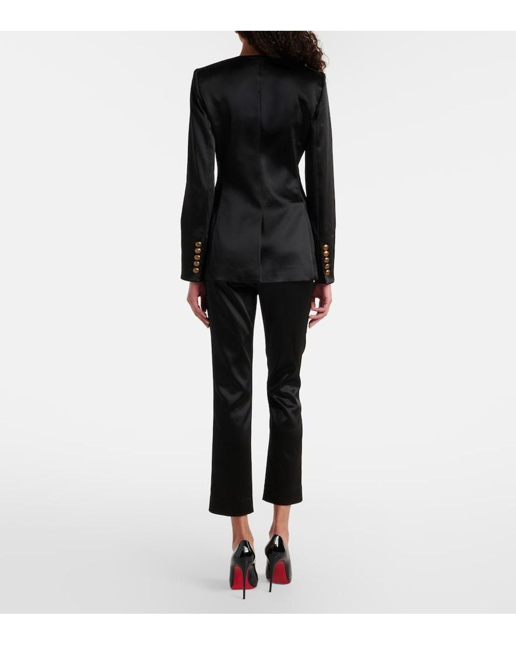 Veronica Beard Black Stila Cropped High-Rise Satin Slim Pants