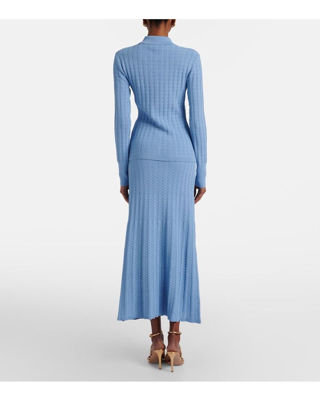 Rebecca Vallance Blue Natalie Pointelle Midi Skirt
