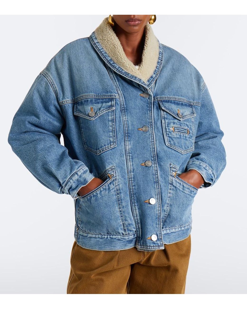 Isabel Marant Blue Pimia Fleece-Trimmed Denim Jacket