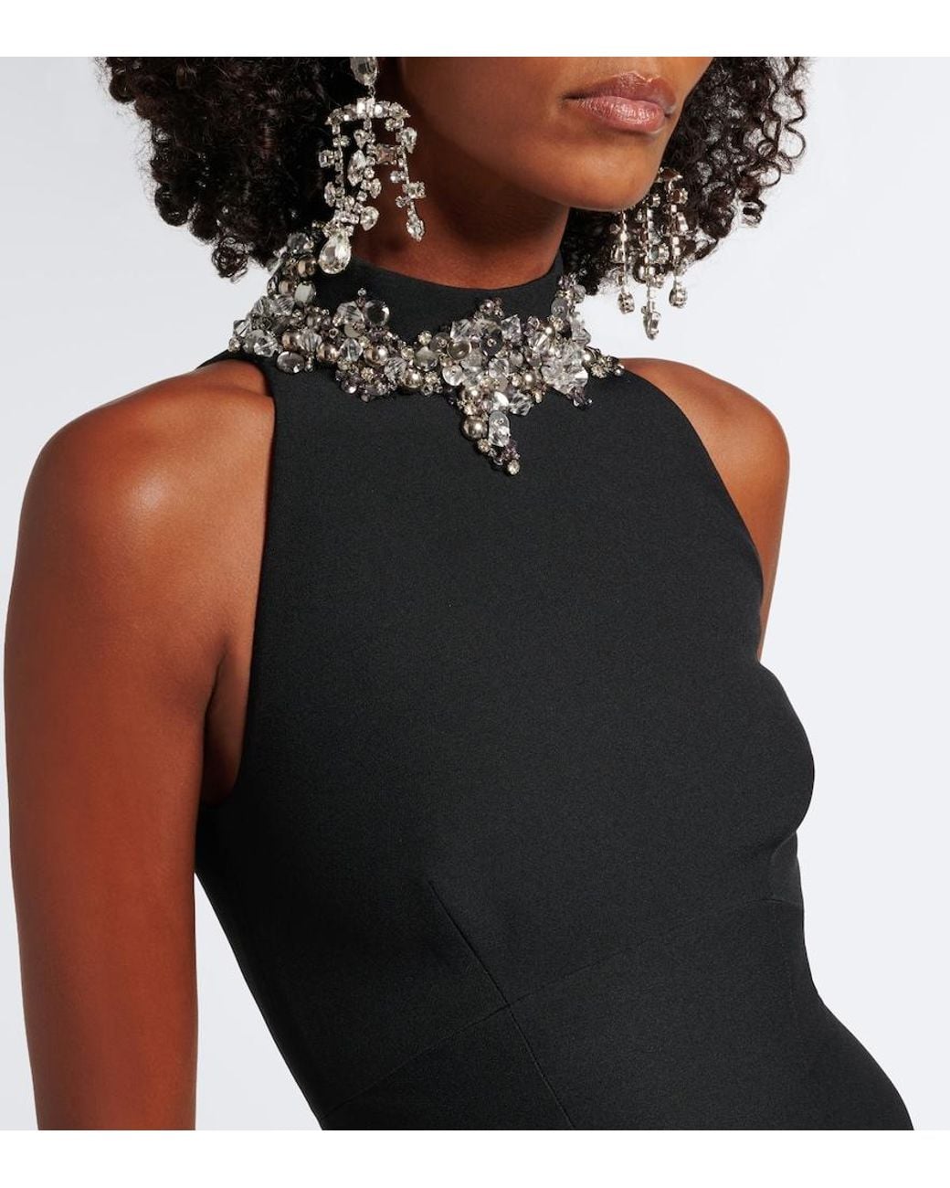 Safiyaa Black Lark Embellished Halterneck Crepe Gown