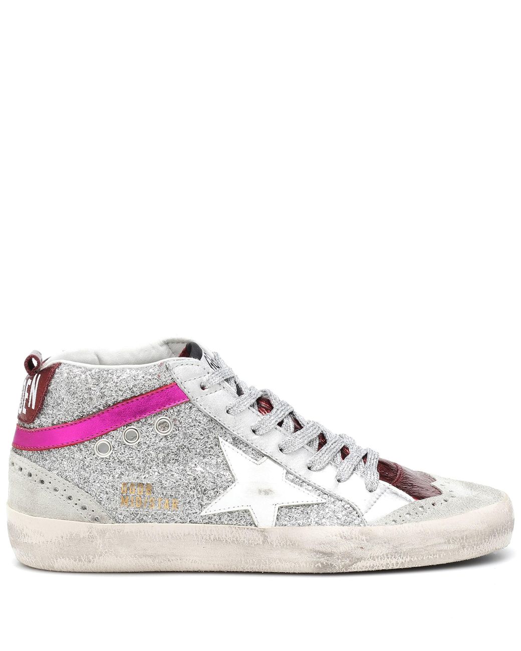 silver and pink sneakers