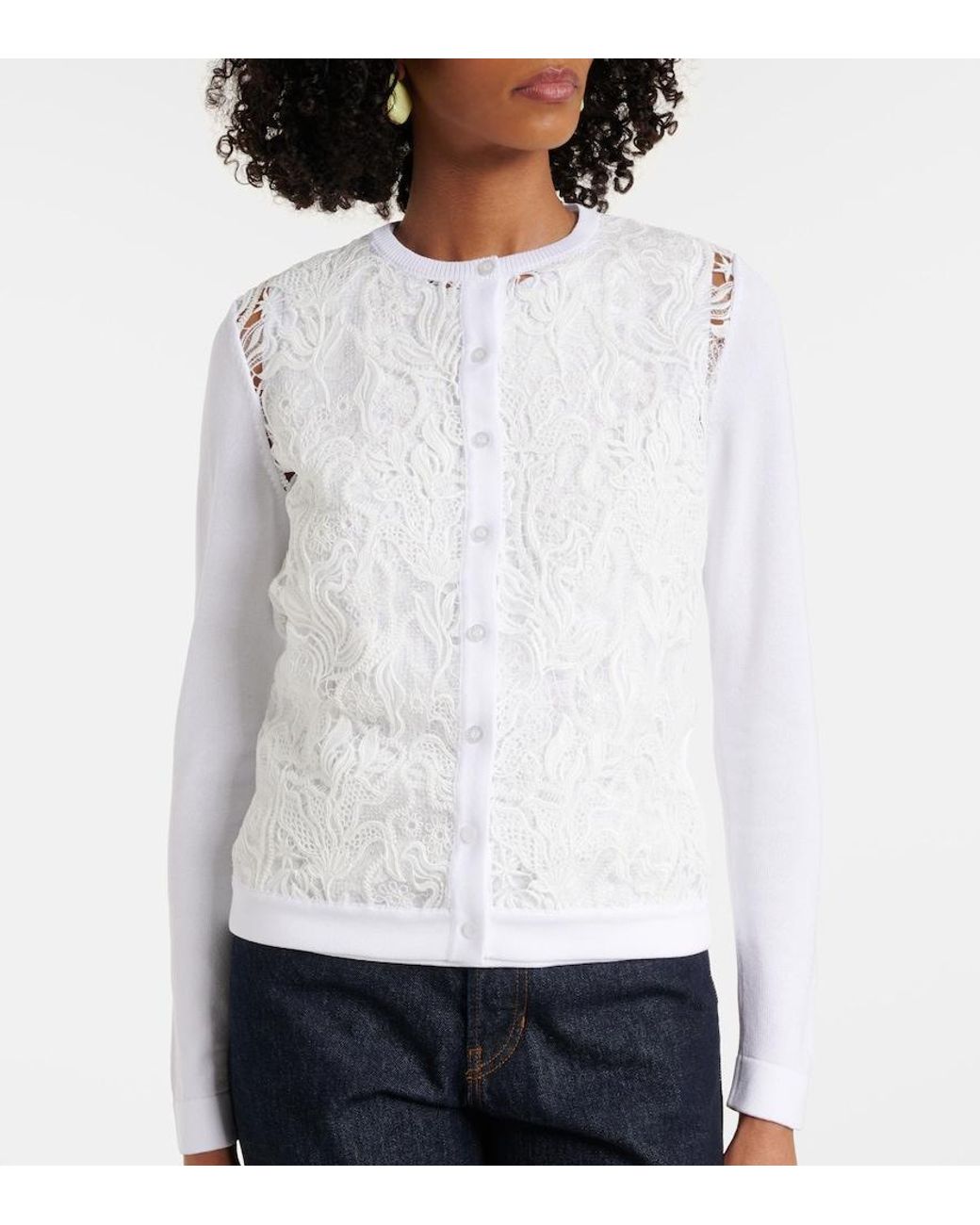 Oscar de la Renta White Lace Cardigan