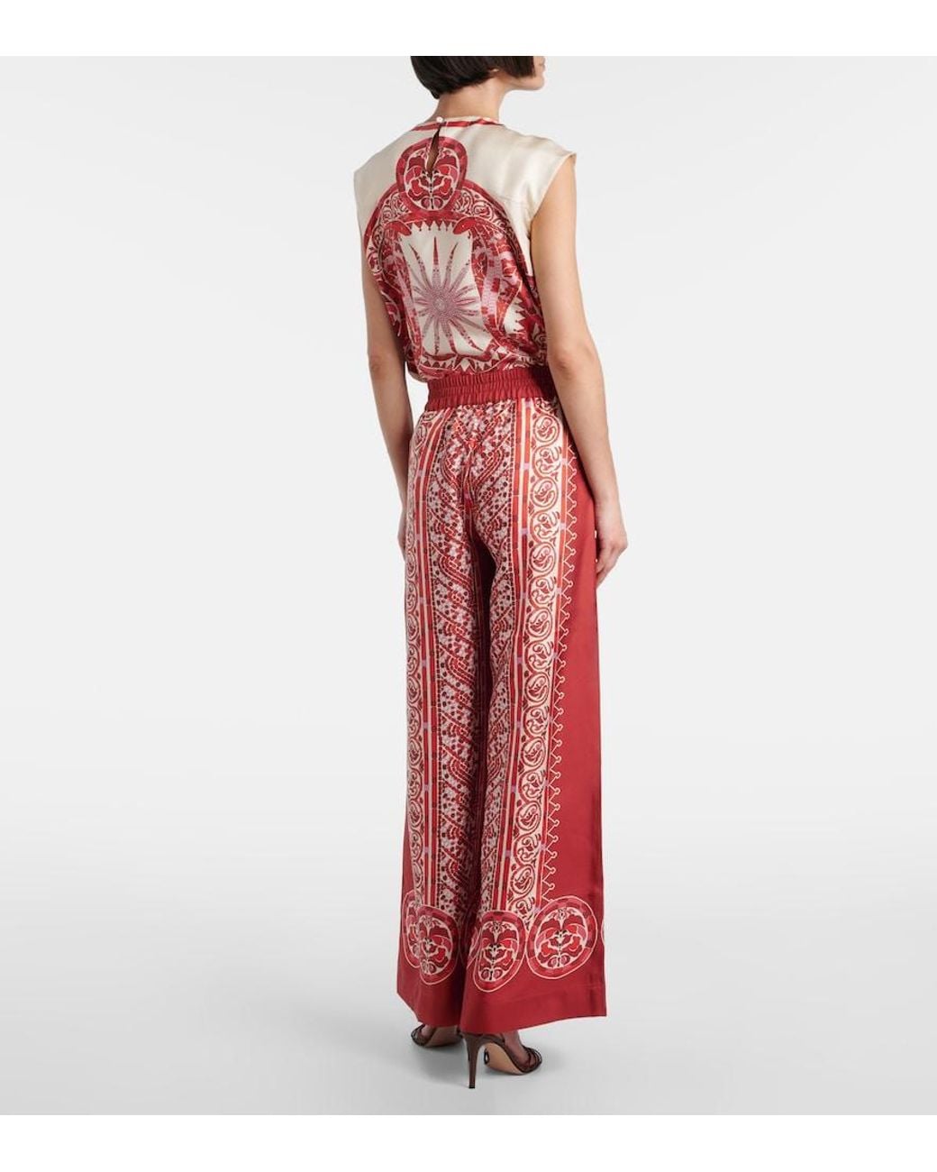 LaDoubleJ Red Printed Silk Twill Palazzo Pants
