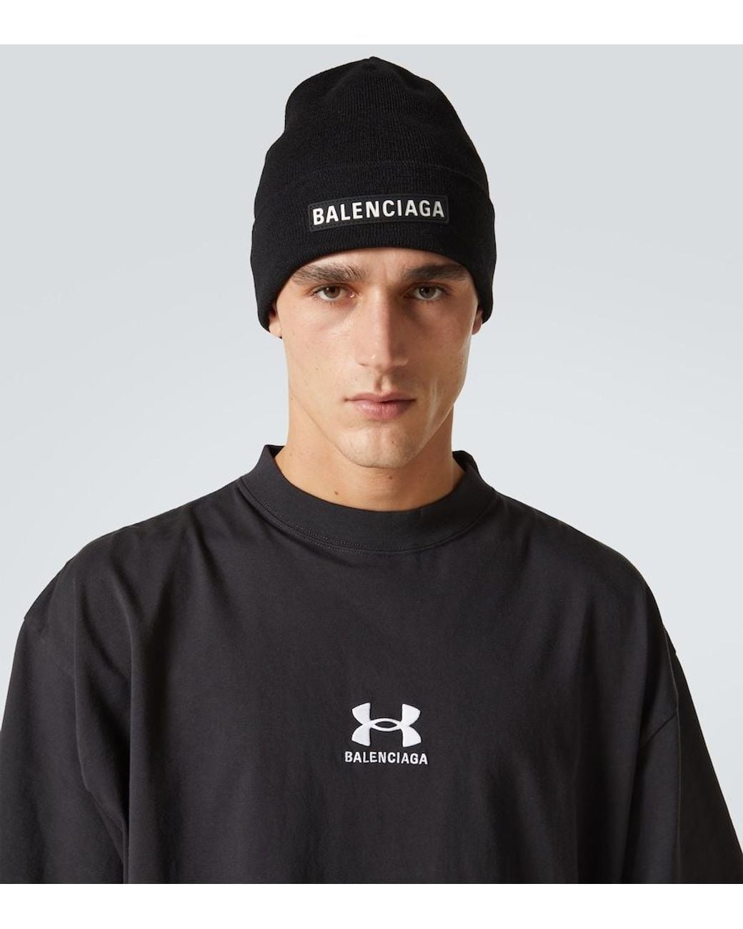 Balenciaga Black Wool-Blend Beanie for men