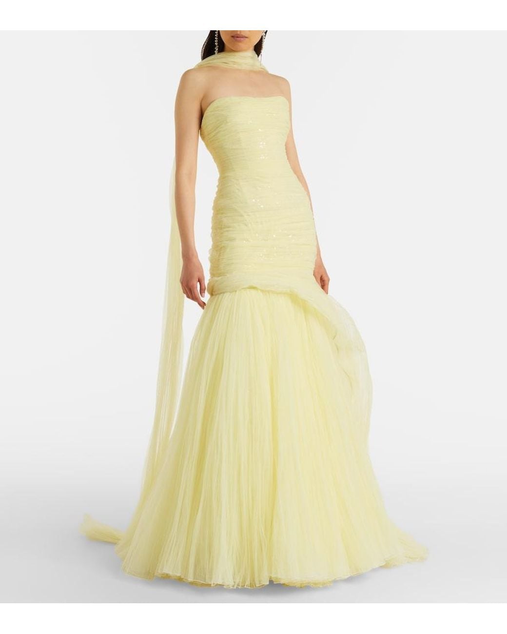 Marmar Halim Yellow Tulle Bustier Gown