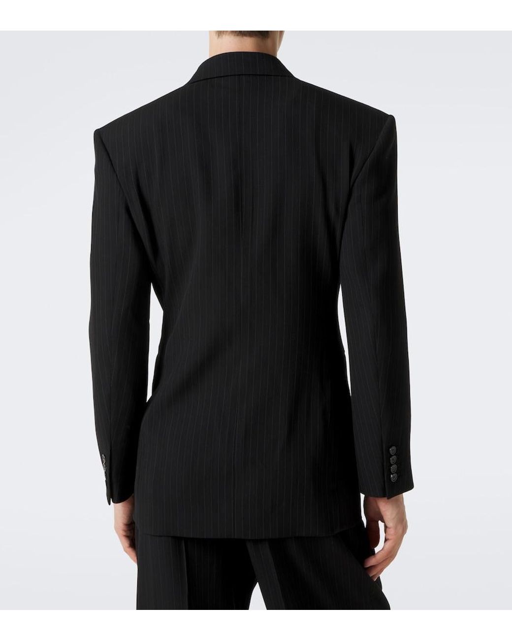 Saint Laurent Black Striped Wool-Blend Grain De Poudre Blazer for men