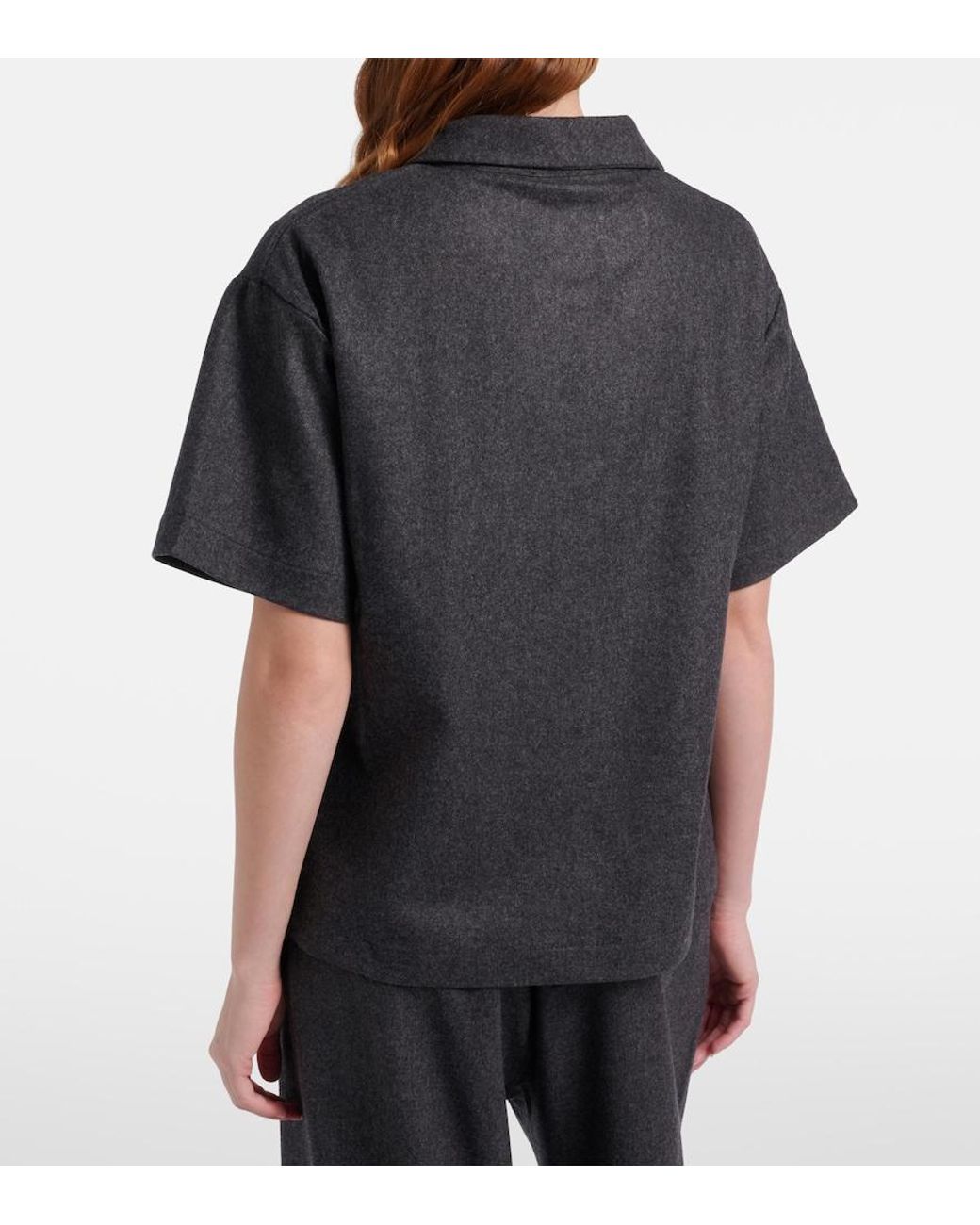 Asceno Black Modena Wool And Cashmere Flannel Polo Shirt