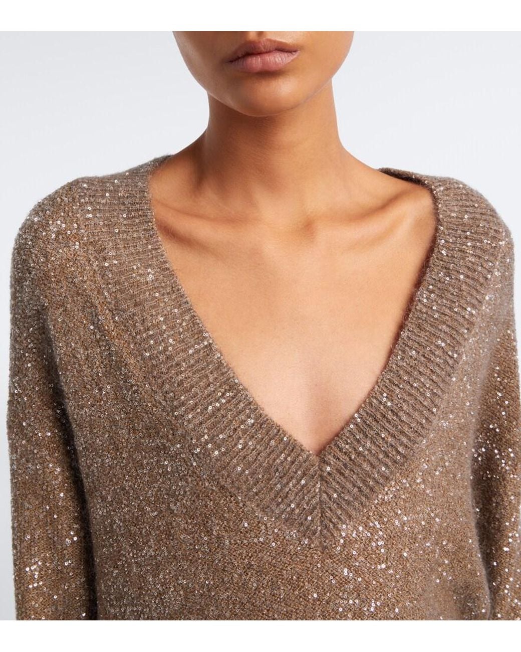 Brunello Cucinelli Brown Sequined Sweater
