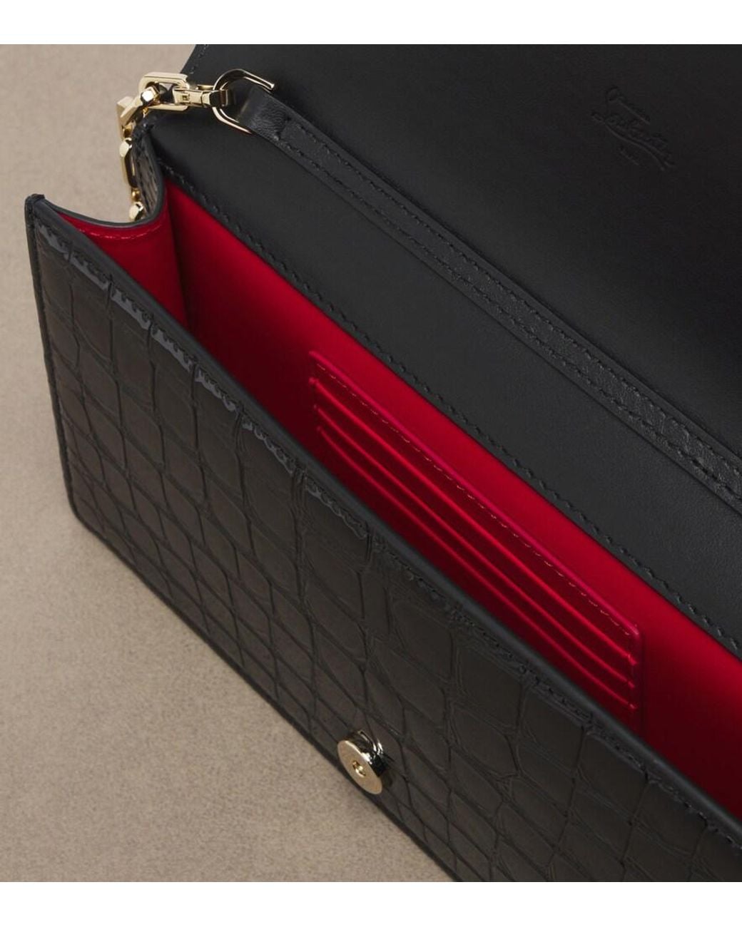 Christian Louboutin Black Bettina Croc-Effect Patent Leather Clutch
