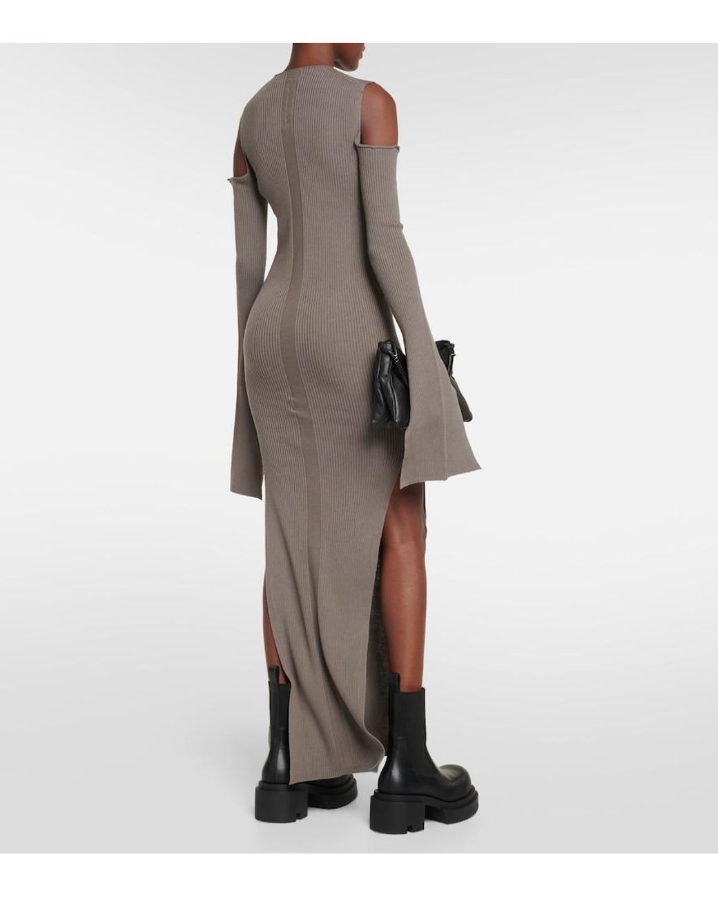 Rick Owens Gray Cutout Wool Maxi Dress