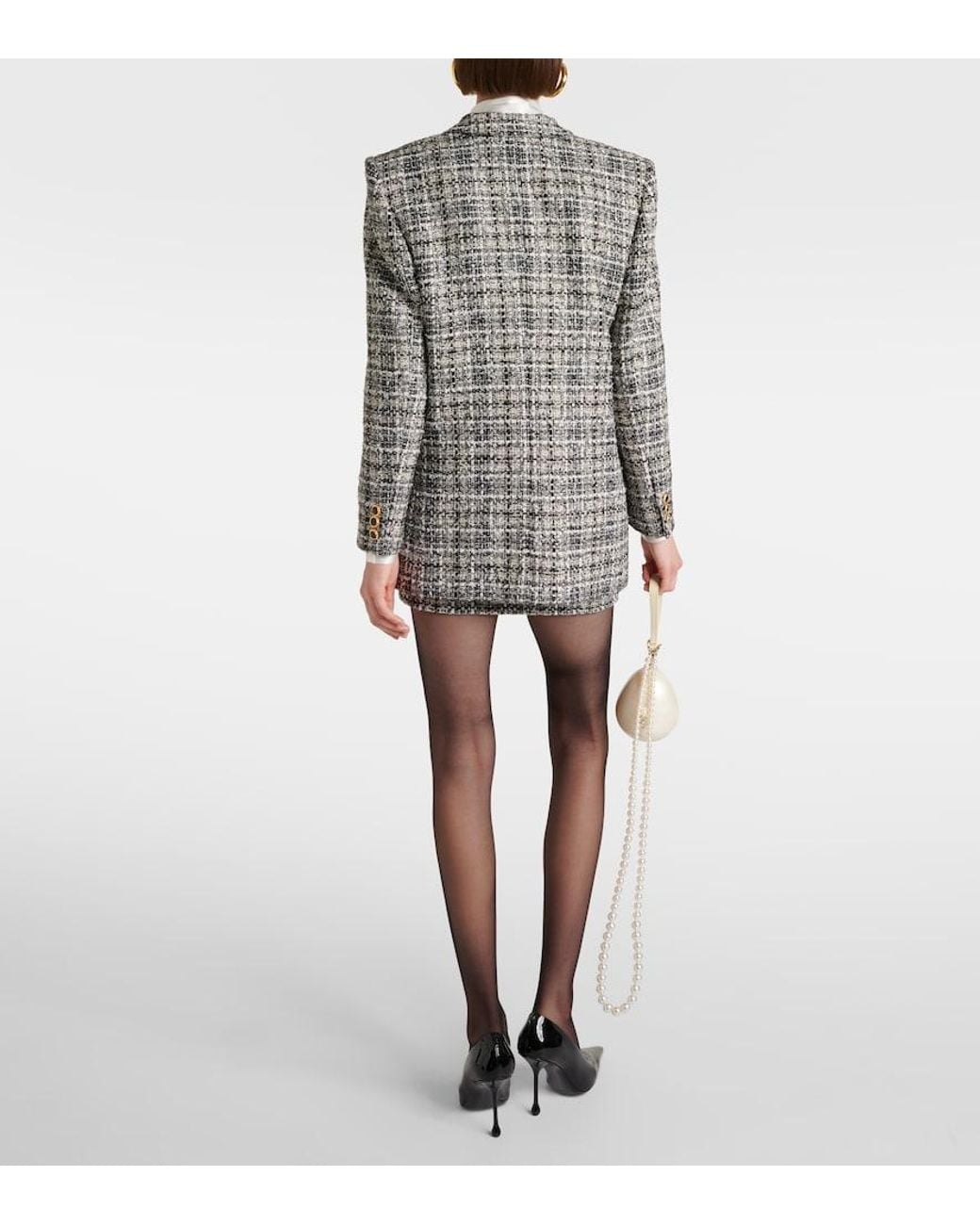 Alessandra Rich Black Wool Lame Tweed Blazer