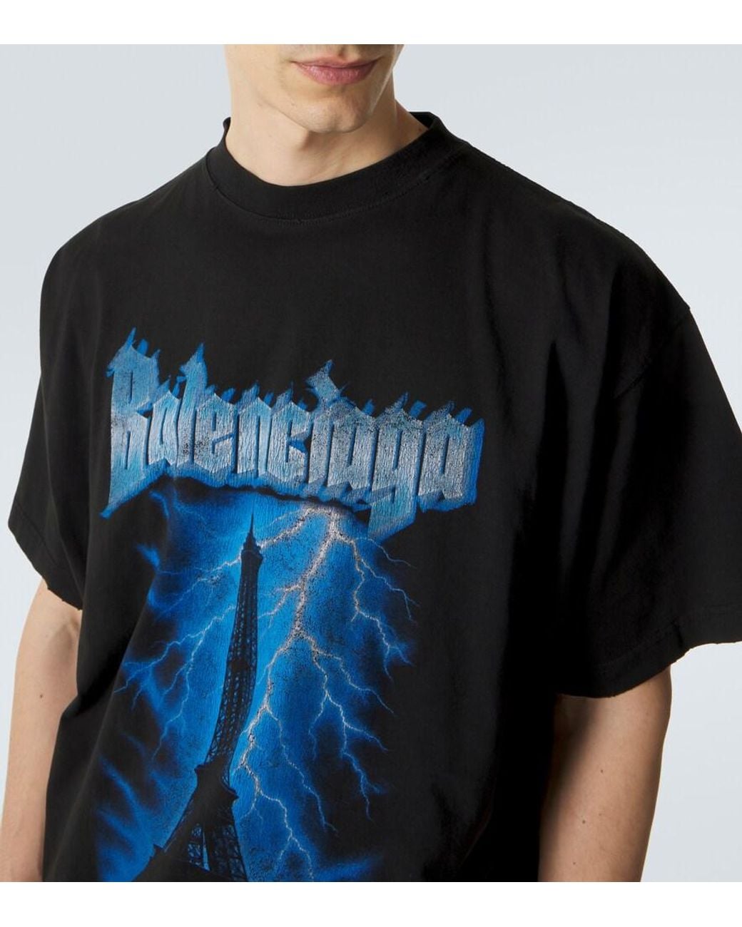 Balenciaga Black Printed Cotton Jersey T-Shirt for men
